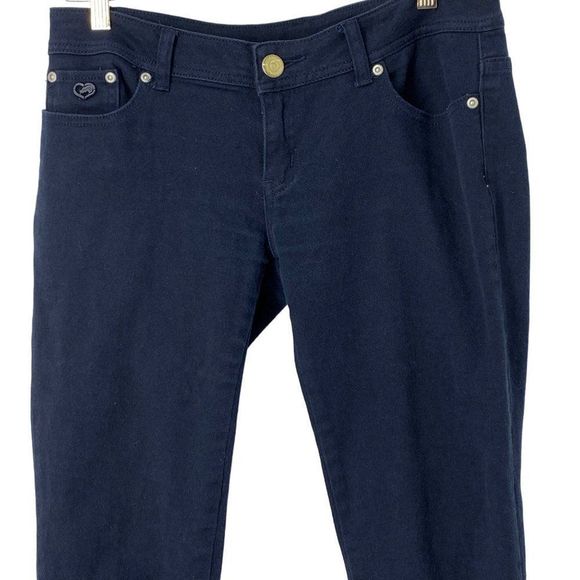 Womens Echo Red Navy Jeans Size 7 Tall Jr Straight Low Rise Stretch 4052 Denim - Picture 2 of 10